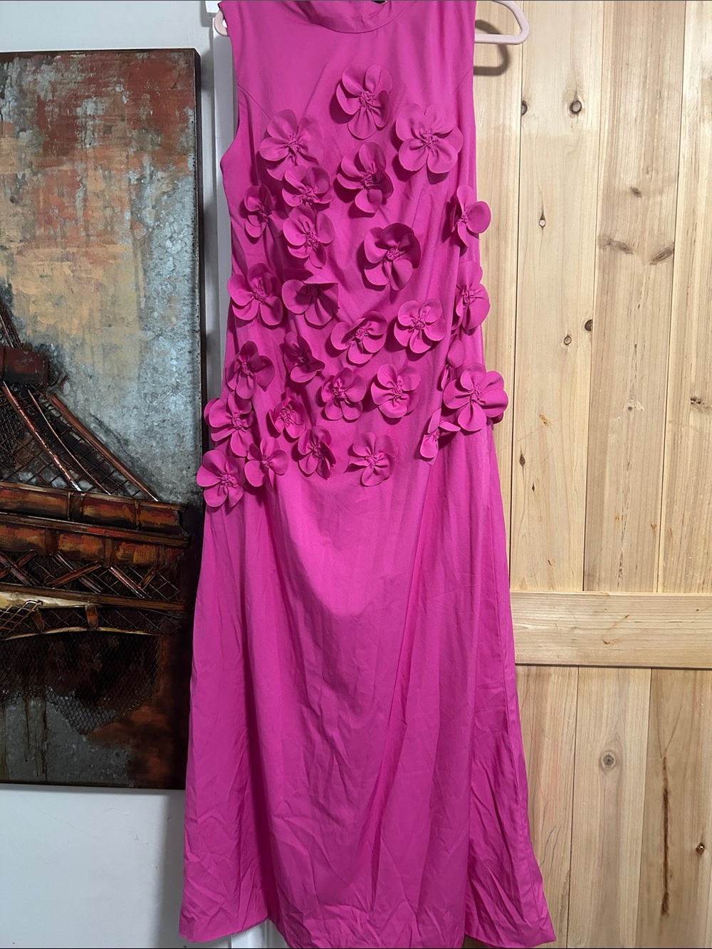 Viral 3D Flower Sleeveless Fuchsia Floral Appliqué Midi gown